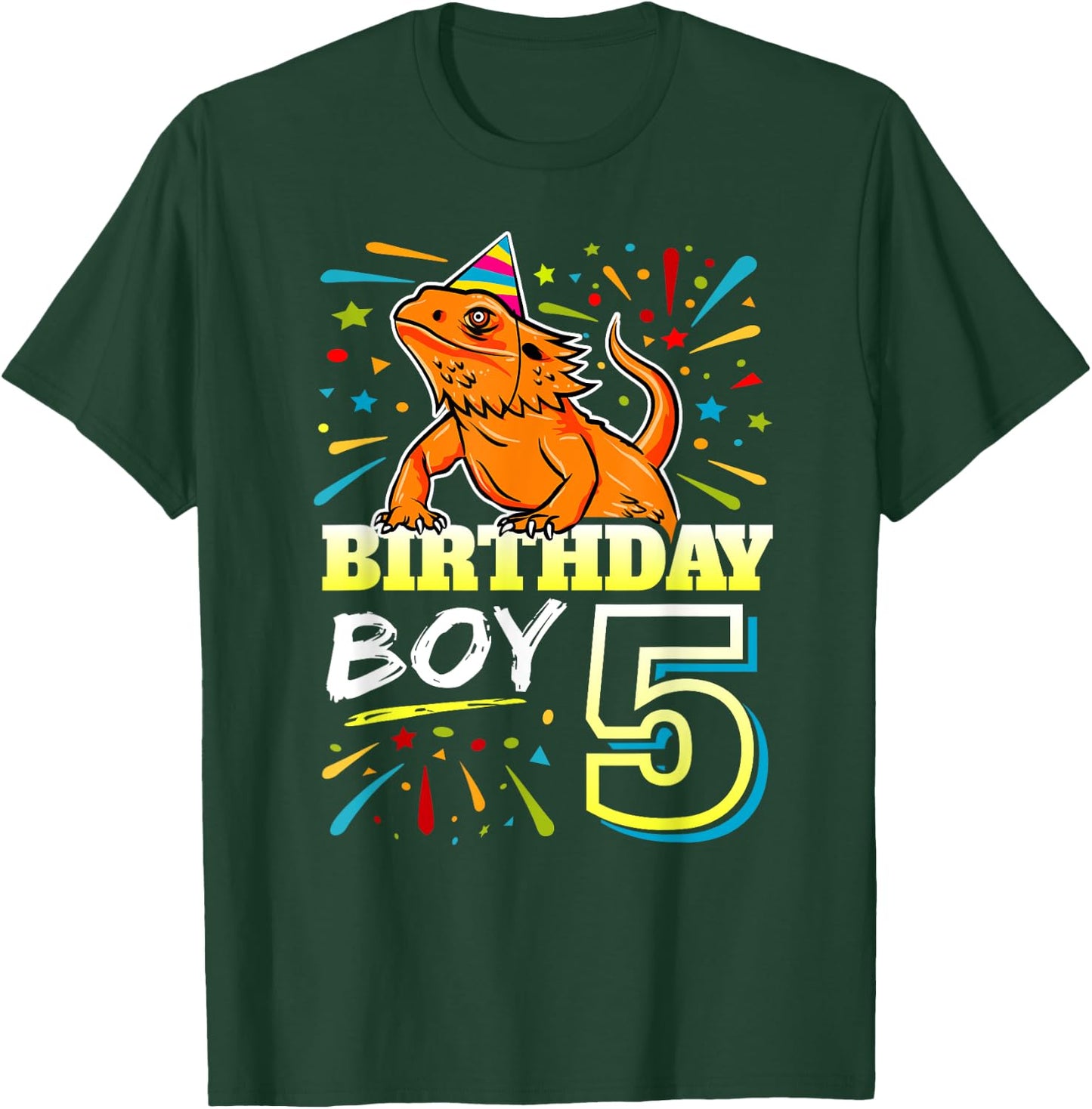 Bearded Dragon Lizard Kids 5th Birthday - 5 Year Old Boy T-Shirt - T-Shirt | Forest