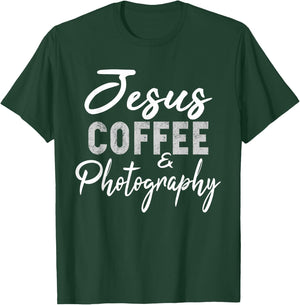 Jesus Coffee and Photography Funny Photographer Camera Gift T-Shirt - T-Shirt | Forest