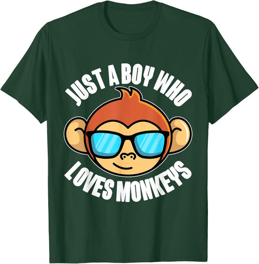 Just A Boy Who Loves Monkeys With Sunglasses For Kids T-Shirt - T-Shirt | Forest