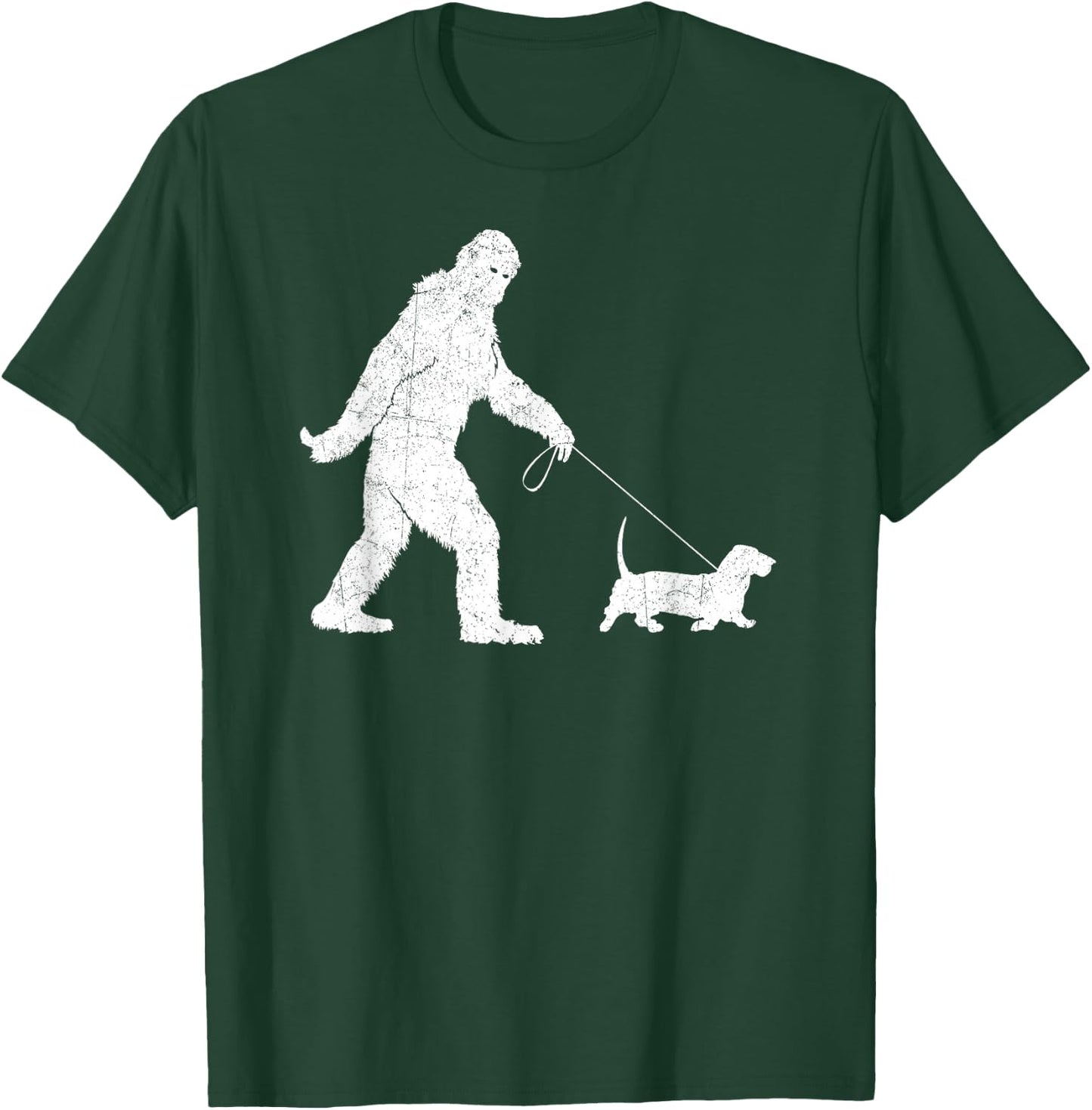 Funny Bigfoot Sasquatch Walking Basset Hound Dog Lovers T-Shirt - T-Shirt | Forest