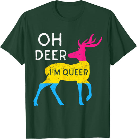 Oh Deer I'm Queer Pansexual Homosexuality Rainbow Flag Pride T-Shirt - T-Shirt | Forest