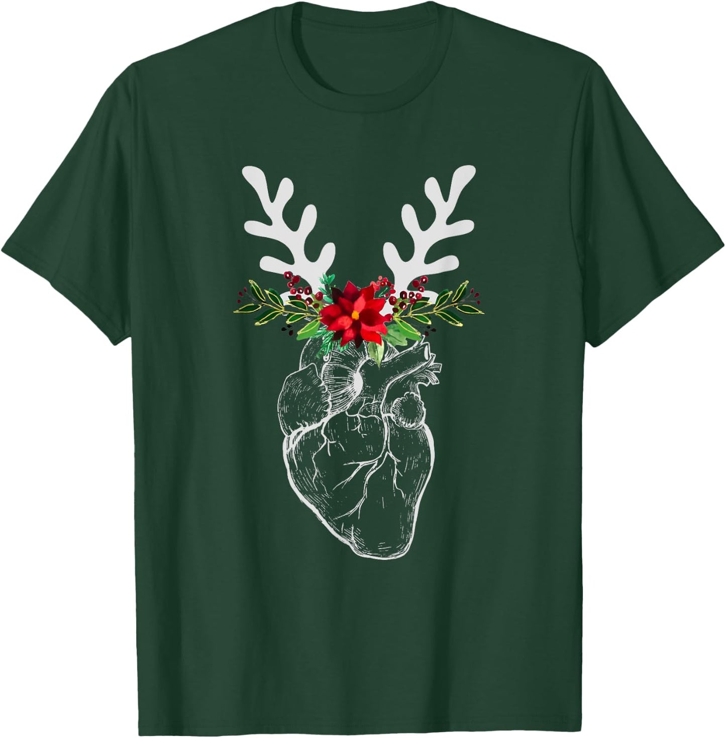 Nurse Heart Anatomy Reindeer Heart Cath Lab RN Cardiology Hu T-Shirt - T-Shirt | Forest