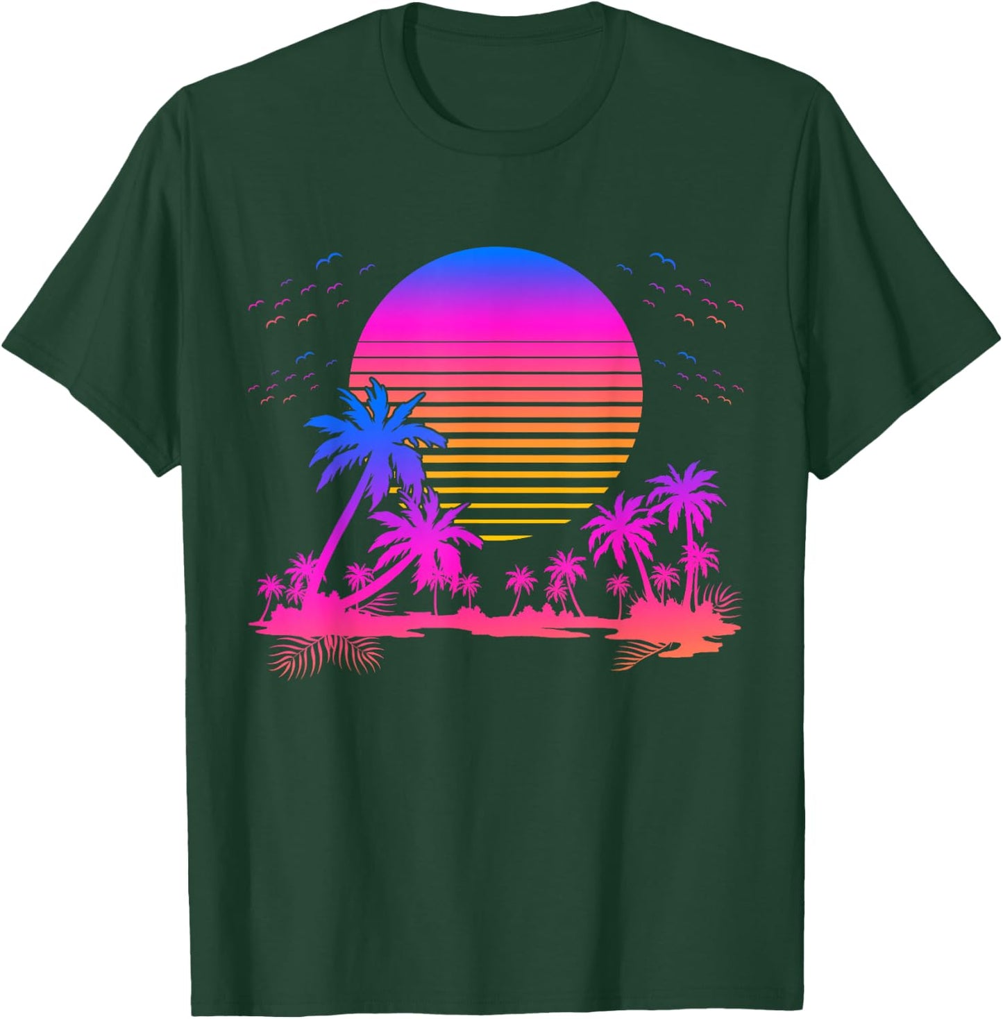 Synthwave Summer 1980s Art Retro Palm Trees Vaporwave T-Shirt - T-Shirt | Forest