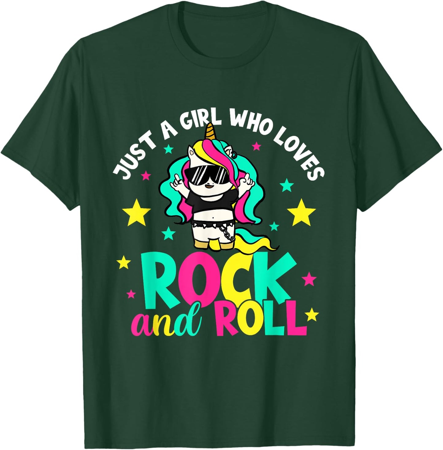 Just A Girl Who Loves Rock And Roll Funny Unicorn Lover T-Shirt - T-Shirt | Forest