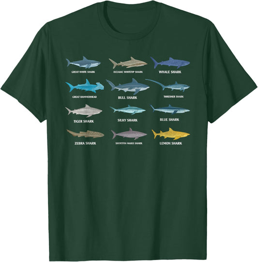 Types Of Shark Ocean Animal Biology Life Shark Lover T-Shirt - T-Shirt | Forest