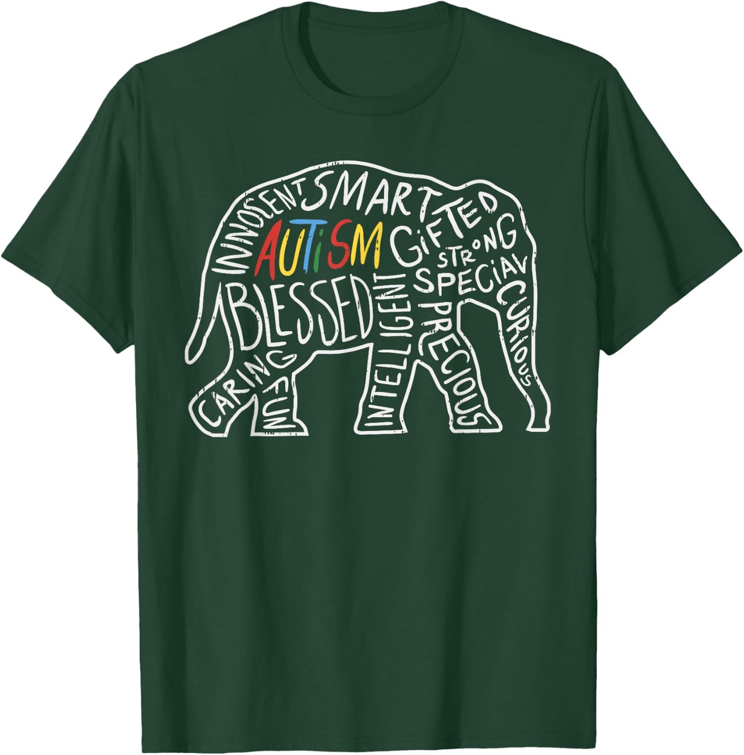 Autism Awareness Elephant Shirt Words Animal Lover Gift T-Shirt - T-Shirt | Forest
