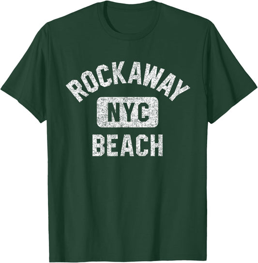 Rockaway Beach NYC Gym Style Distressed White Print Men Women Girls Kids T-Shirt - T-Shirt | Forest