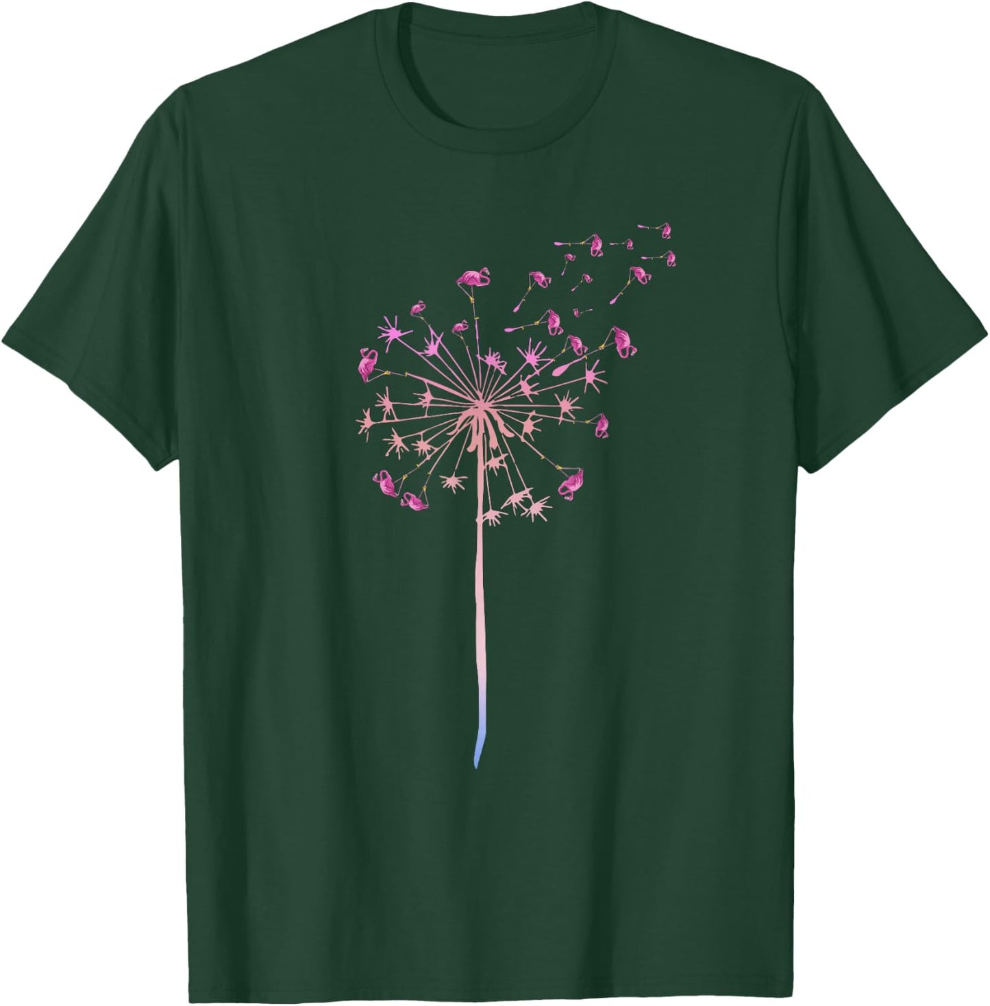 Dandelion Tropical Animal Exotic Bird Pink Flamingo T-Shirt - T-Shirt | Forest