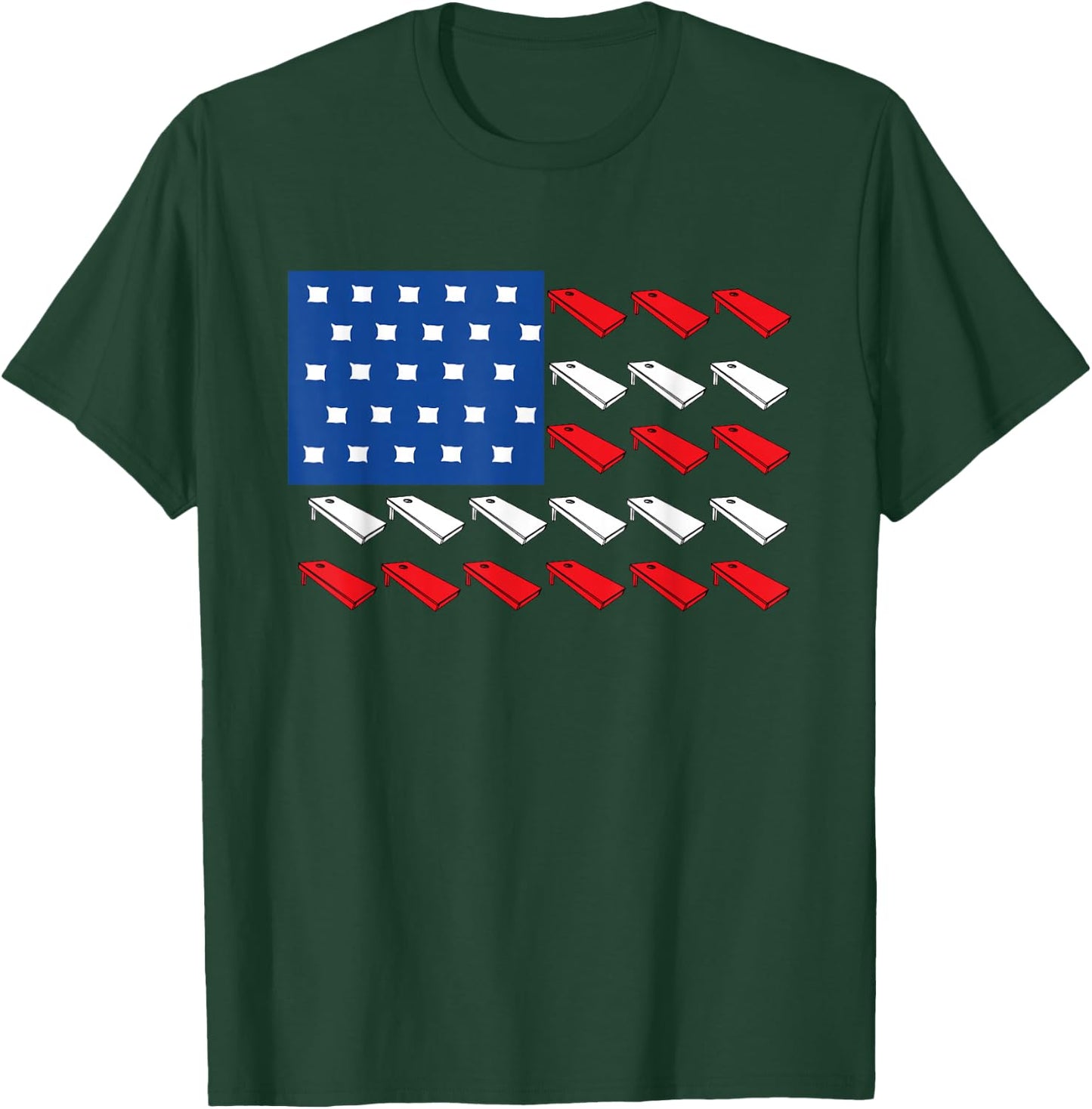 Cornhole American Flag For Player Drinking Team Men T-Shirt - T-Shirt | Forest