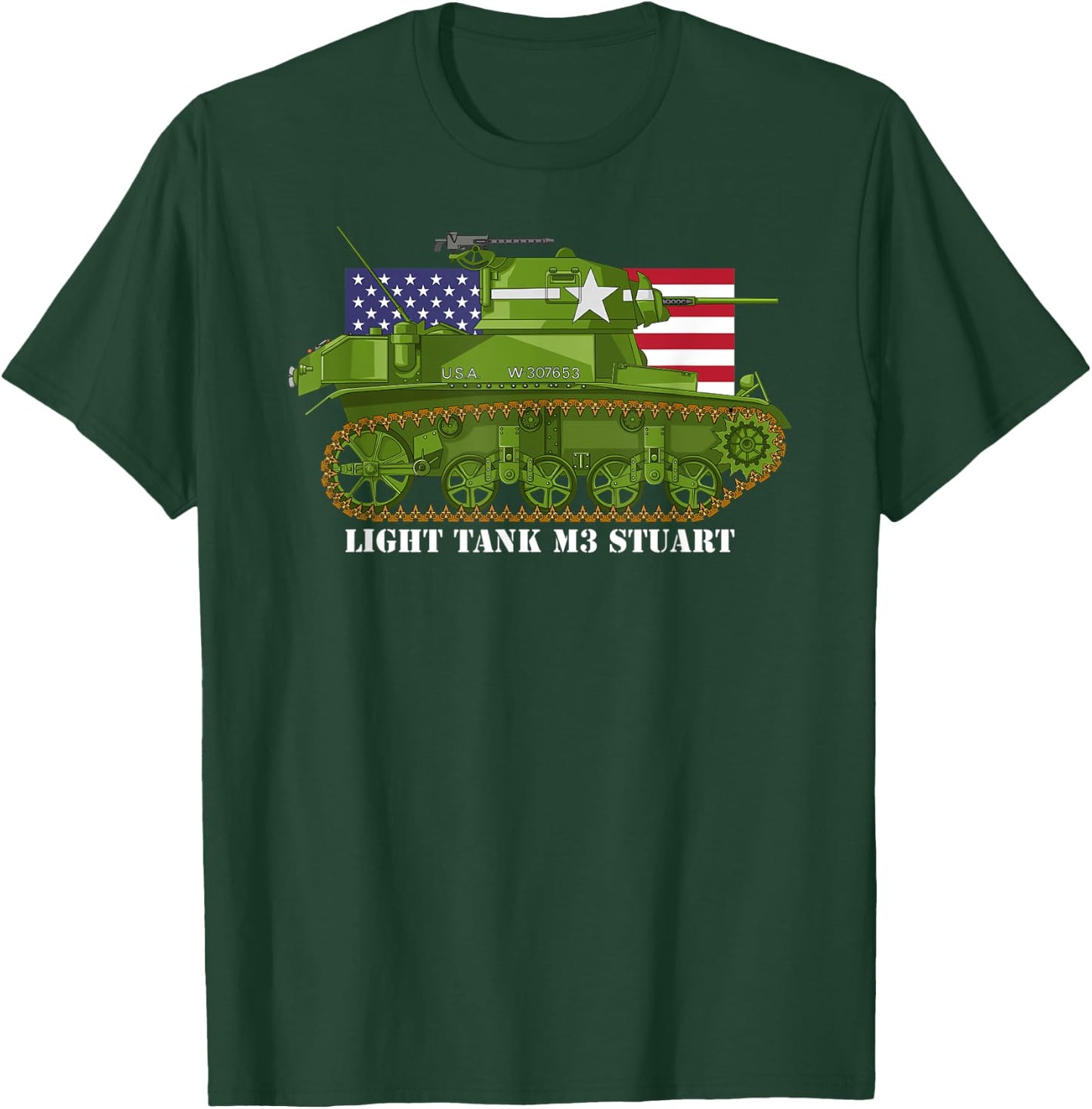 Light Tank M3 Stuart WW2 American Tanks USA Flag Women Kids Men T-Shirt - T-Shirt | Forest