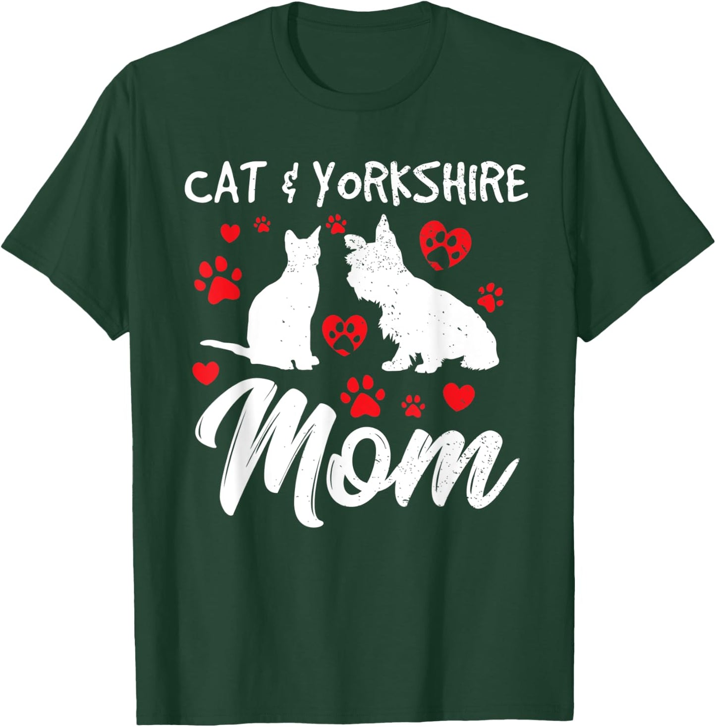 Cat and Yorkie Dog Mom Cute Yorkshire Mama Dog Owner Mother T-Shirt - T-Shirt | Forest