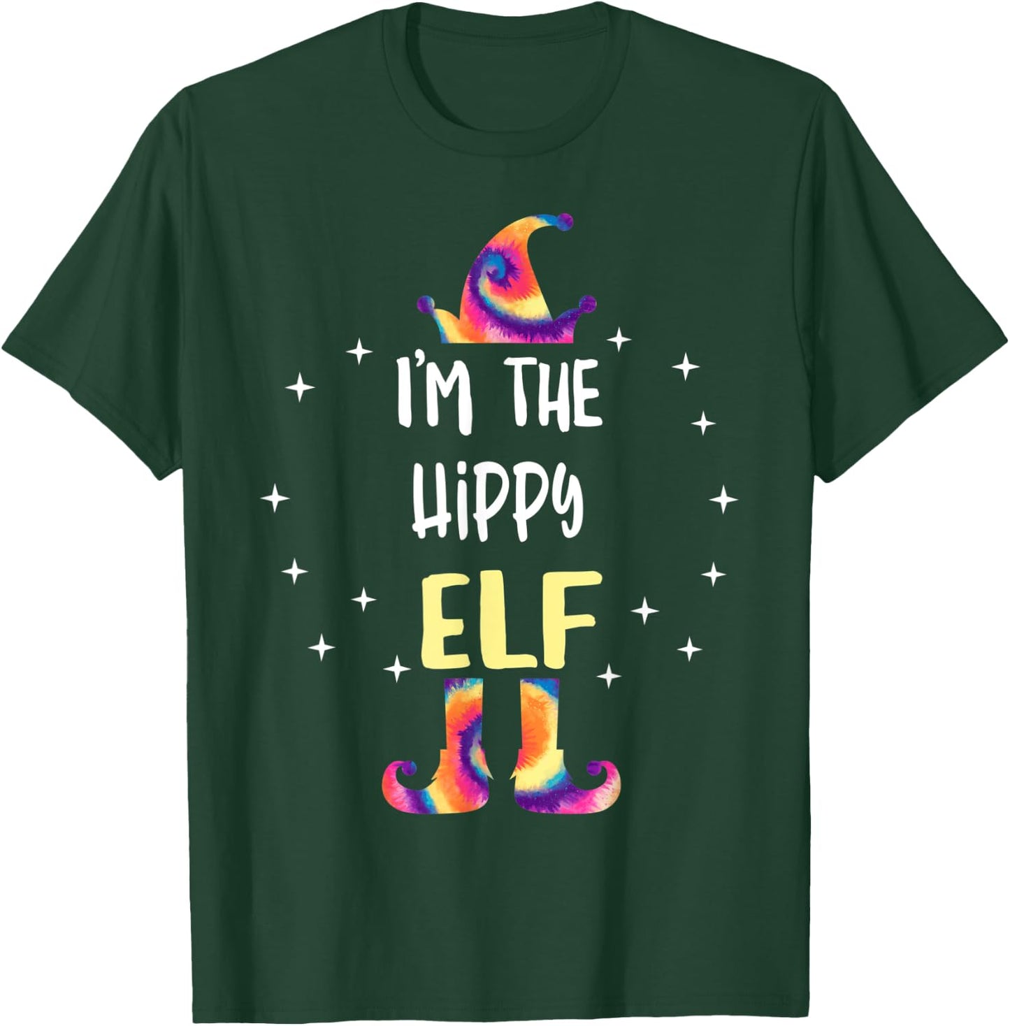 I'm The Hippy Elf Tie Dye Christmas Matching Family T-Shirt - T-Shirt | Forest