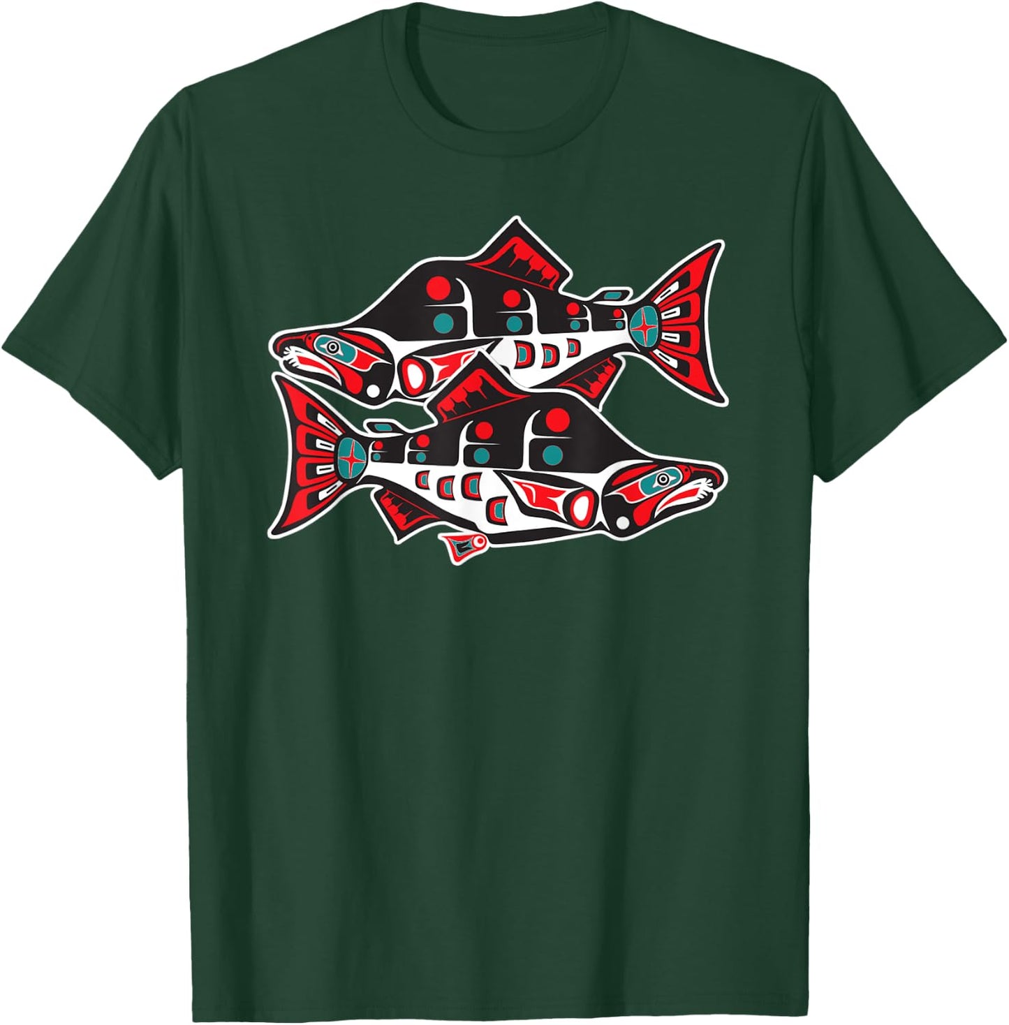 Alaska Native American Indian Salmon Fishing Tlingit Art III T-Shirt - T-Shirt | Forest
