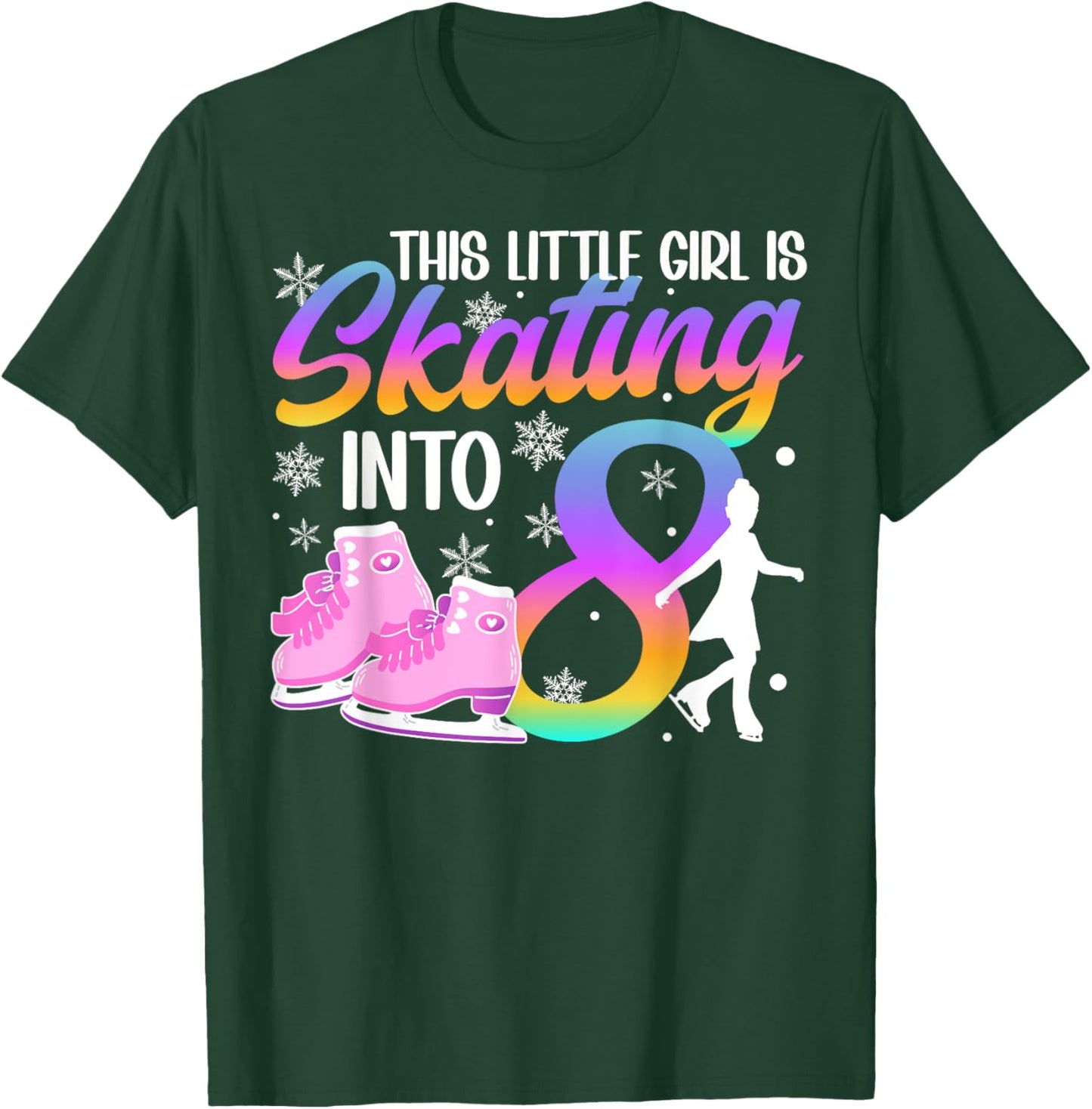8th Birthday Party Ice Skating Girl 8 Year Old Ice Skater T-Shirt - T-Shirt | Forest