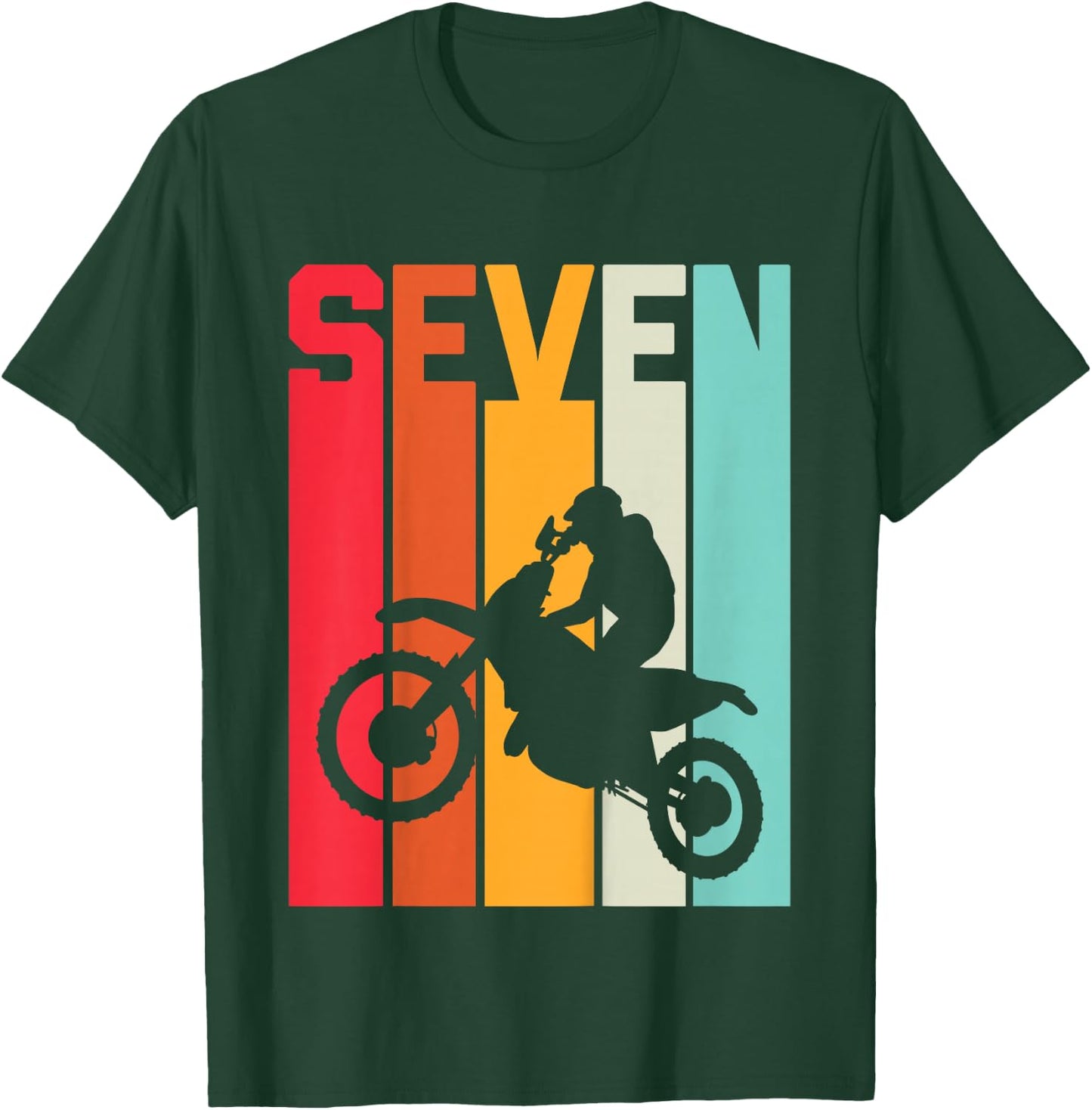 7th Birthday Retro Motocross 7 Years Boys Girl Dirt Bike T-Shirt - T-Shirt | Forest