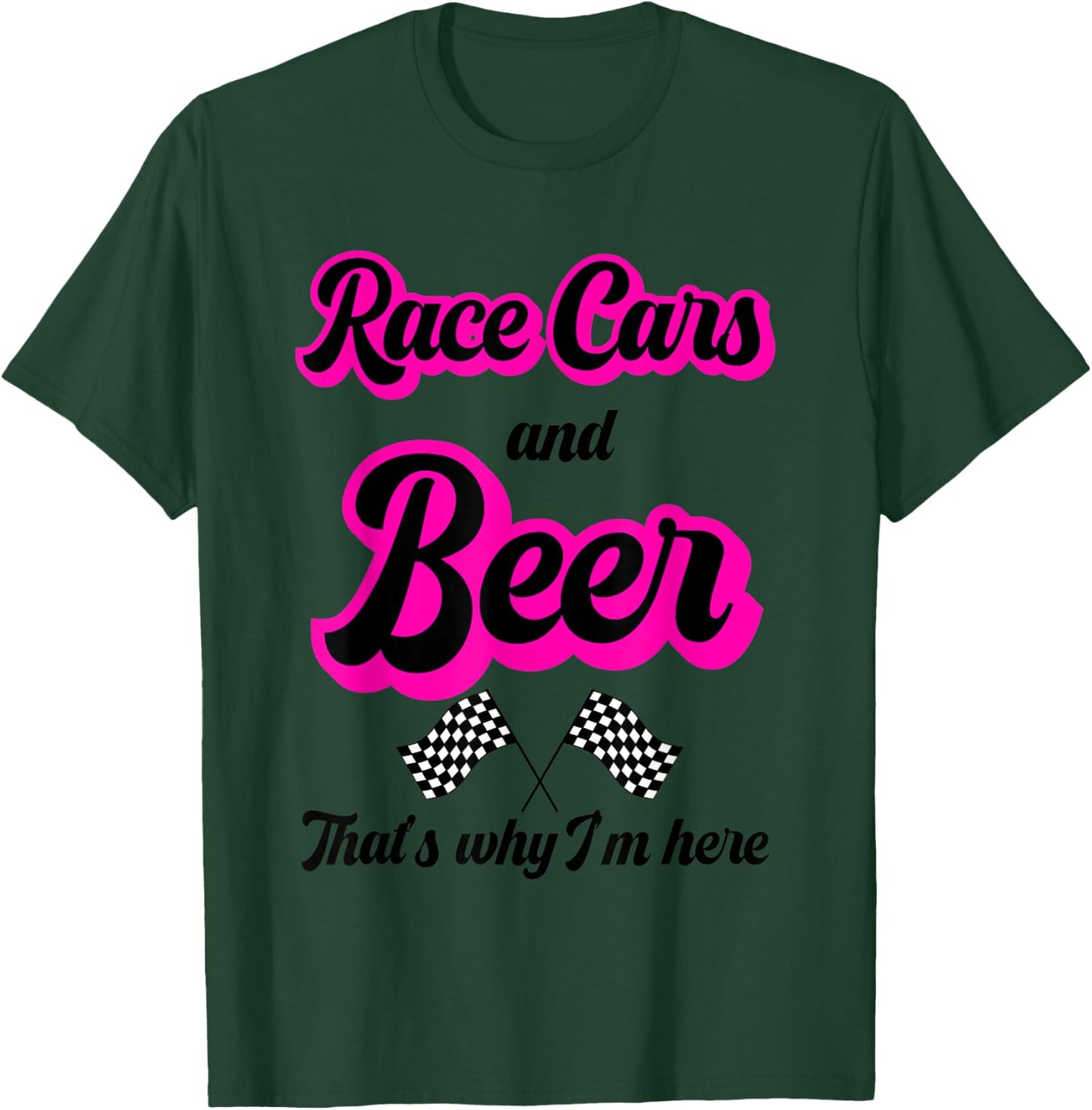 Race Car Gifts Women Pink Race Cars And Beer Checkered Flag T-Shirt - T-Shirt | Forest