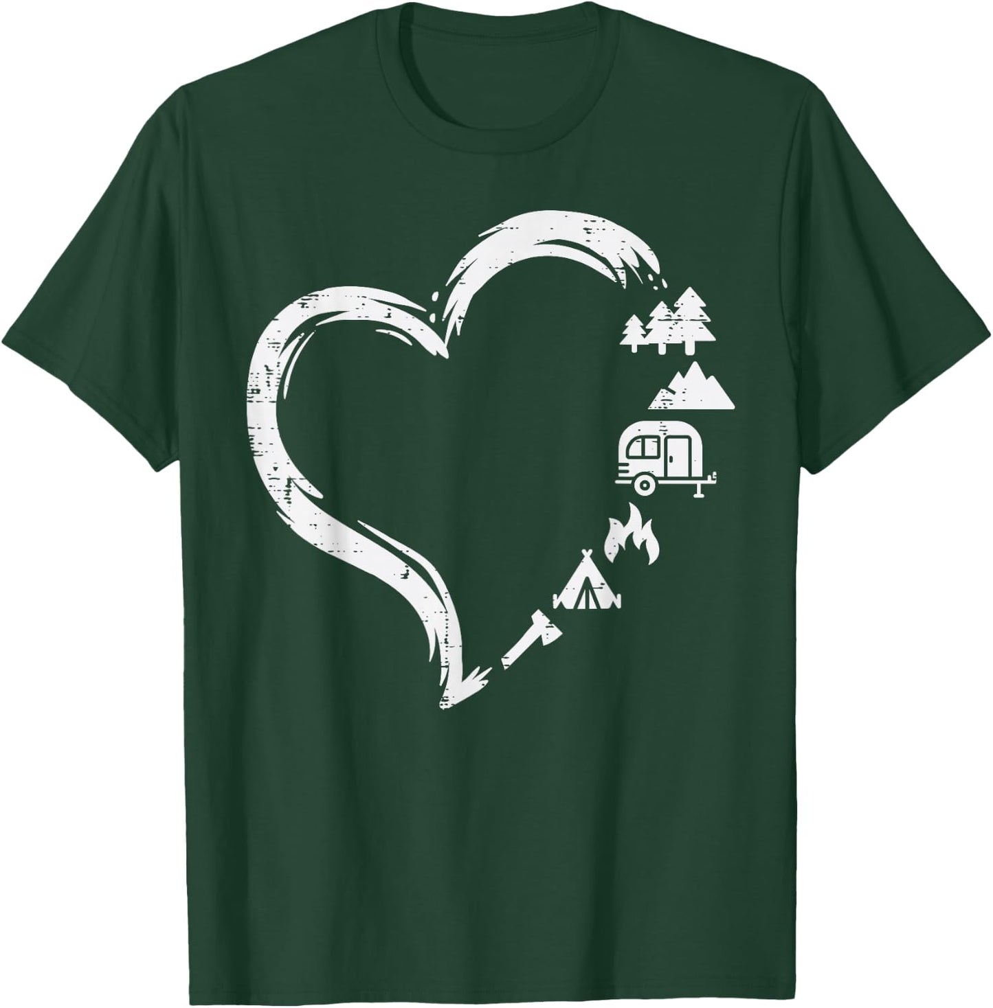 Trees RV Van Campfire Tent Heart Cute Love Camping Camper T-Shirt - T-Shirt | Forest