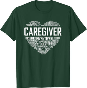 Proud Caregiver Heart Caregiver Nurse Appreciation T-Shirt - T-Shirt | Forest