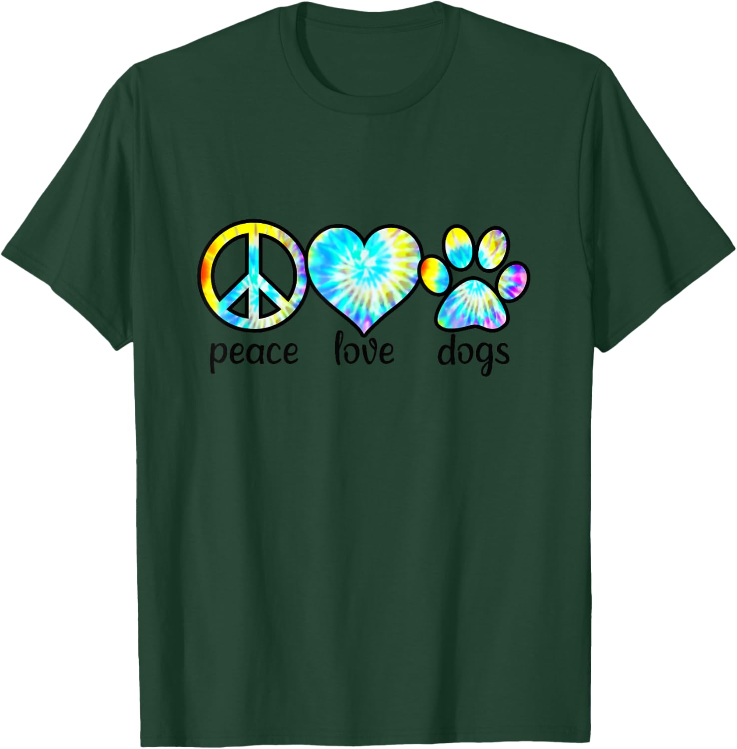Dog Love Shirt Dog Mom Dog Dads Gift Peace Love Dogs Tie Dye Women Girls Kids T-Shirt - T-Shirt | Forest
