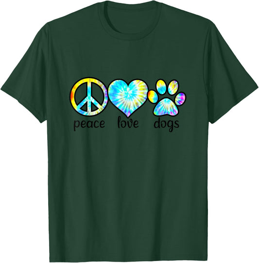 Dog Love Shirt Dog Mom Dog Dads Gift Peace Love Dogs Tie Dye Women Girls Kids T-Shirt - T-Shirt | Forest
