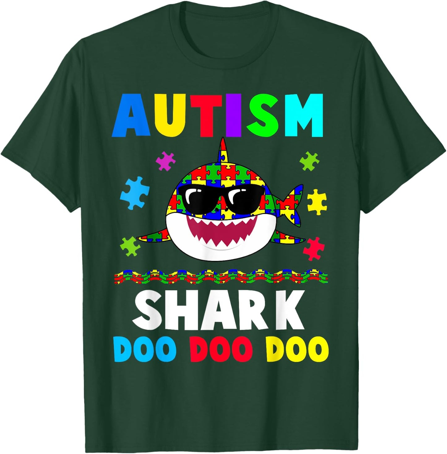 Funny Autism Shark Awareness Support Cute Gift T-Shirt - T-Shirt | Forest