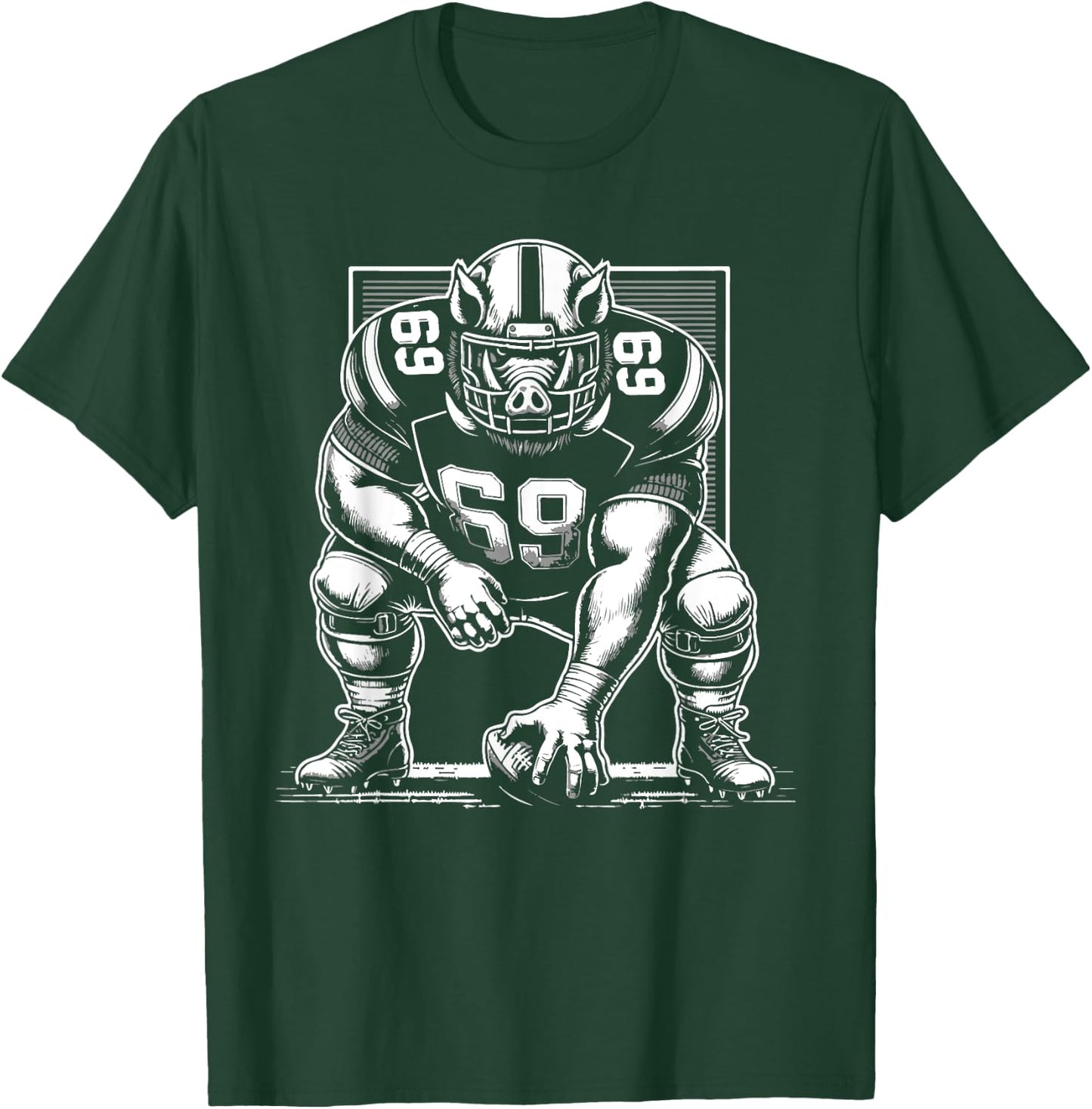 Awesome Hog Offensive Lineman Pig Line Center Football T-Shirt - T-Shirt | Forest