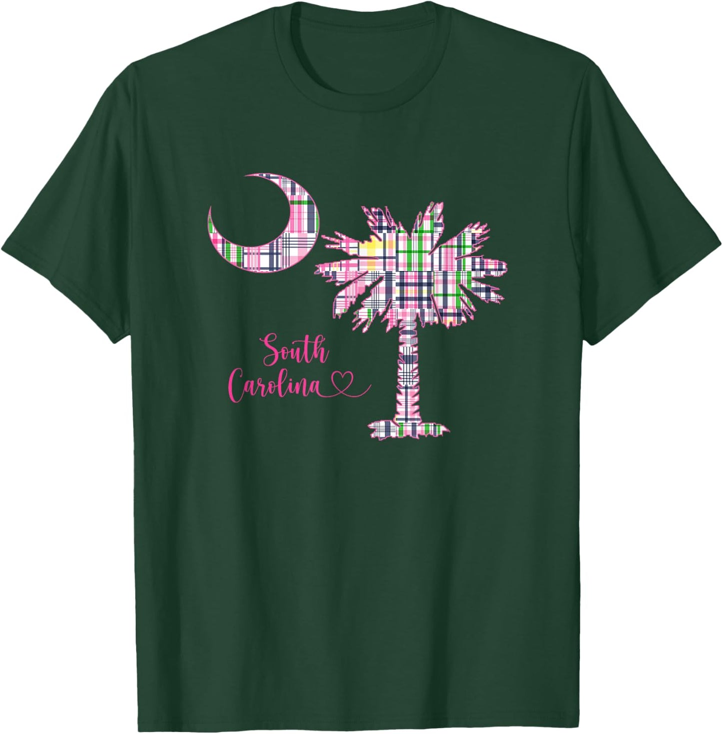Hilton Head Island South Carolina Palm Moon Madras Plaid T-Shirt - T-Shirt | Forest