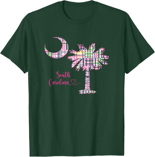 Hilton Head Island South Carolina Palm Moon Madras Plaid T-Shirt - T-Shirt | Forest