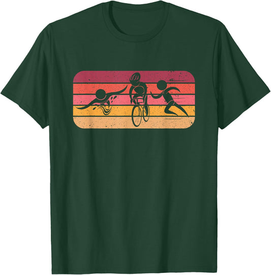 Retro Sports Gift Swim Bike Run Triathlon T-Shirt - T-Shirt | Forest