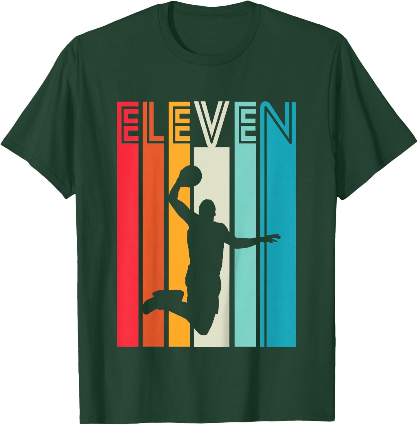 11th Birthday Basketball Lover Gift 11 Years Old Retro T-Shirt - T-Shirt | Forest