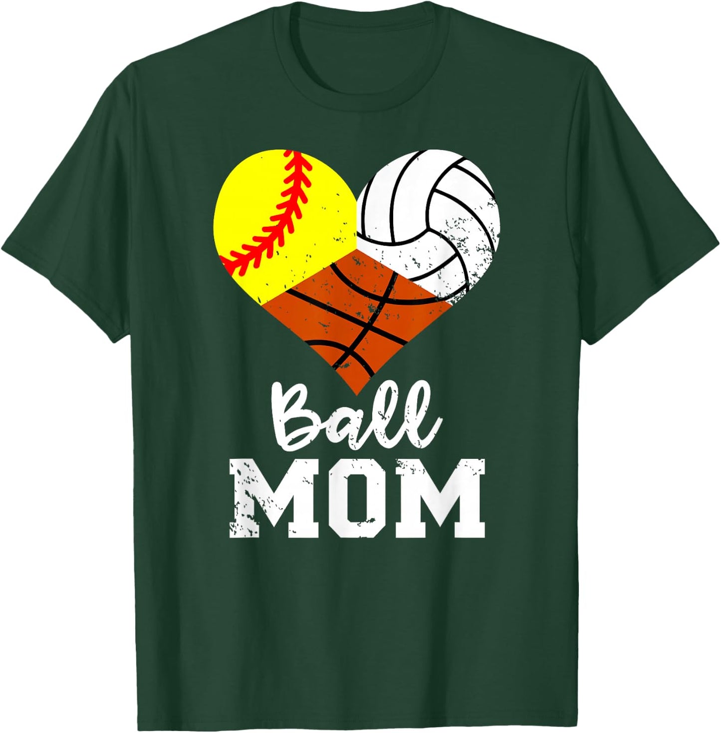 Ball Mom Funny Softball Volleyball Basketball Mom T-Shirt - T-Shirt | Forest
