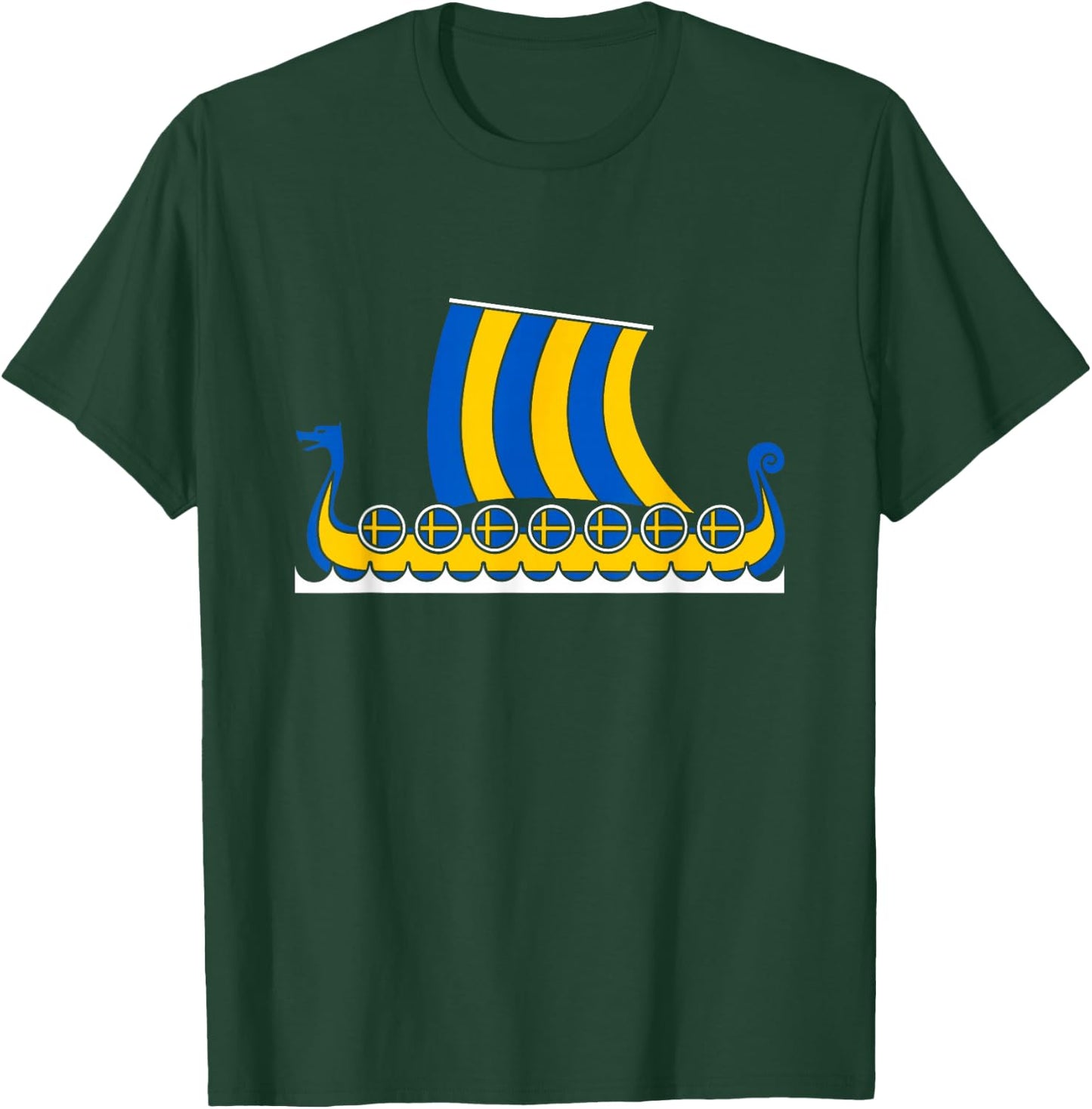 Swedish Viking Ship Sverige Sweden Flag Dragon Boat Viking T-Shirt - T-Shirt | Forest