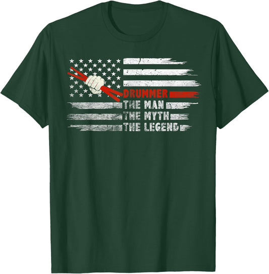 Drummer The Man Myth Legend Cool Drum Sticks American Flag T-Shirt - T-Shirt | Forest