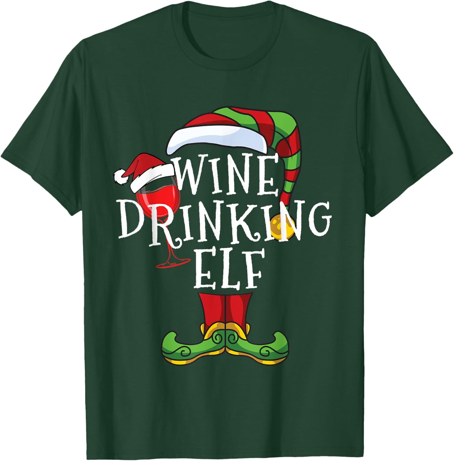 Wine Drinking Elf Lover Family Matching Christmas Funny T-Shirt - T-Shirt | Forest
