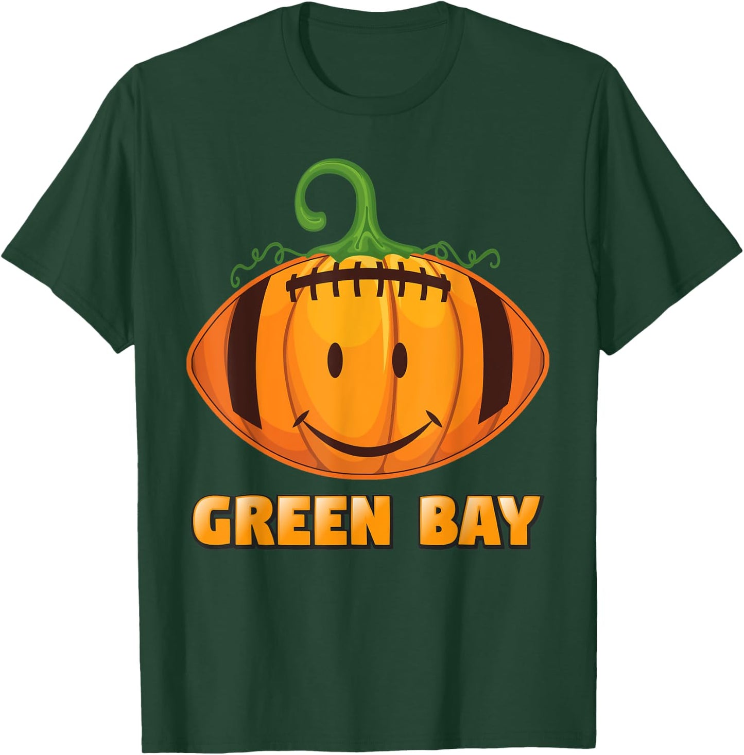 Pumpkin Halloween Costume Green Bay Football Cool Smile Face T-Shirt - T-Shirt | Forest