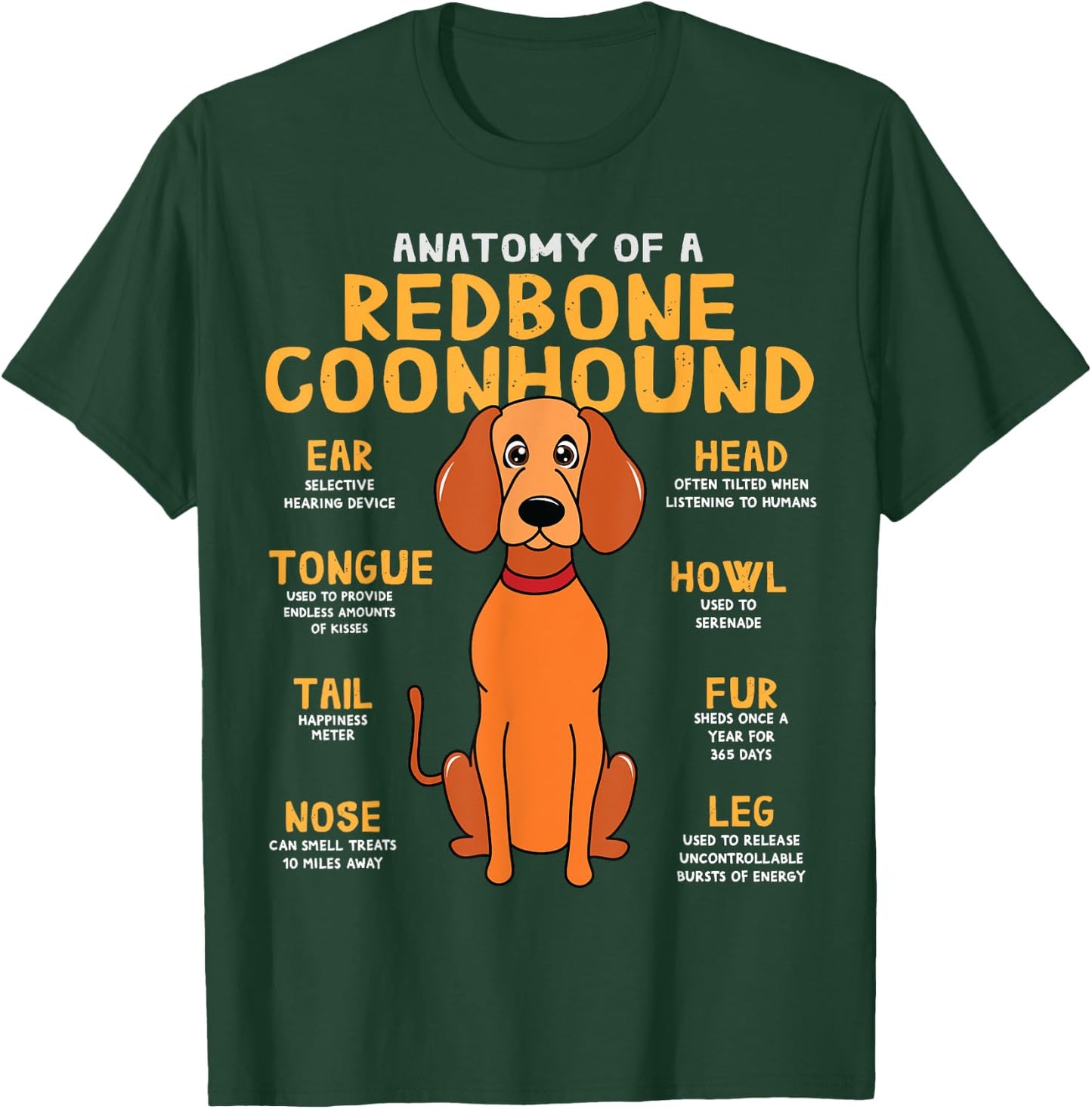Redbone Coonhound Anatomy Funny Dog Mum Dad Gift T-Shirt - T-Shirt | Forest