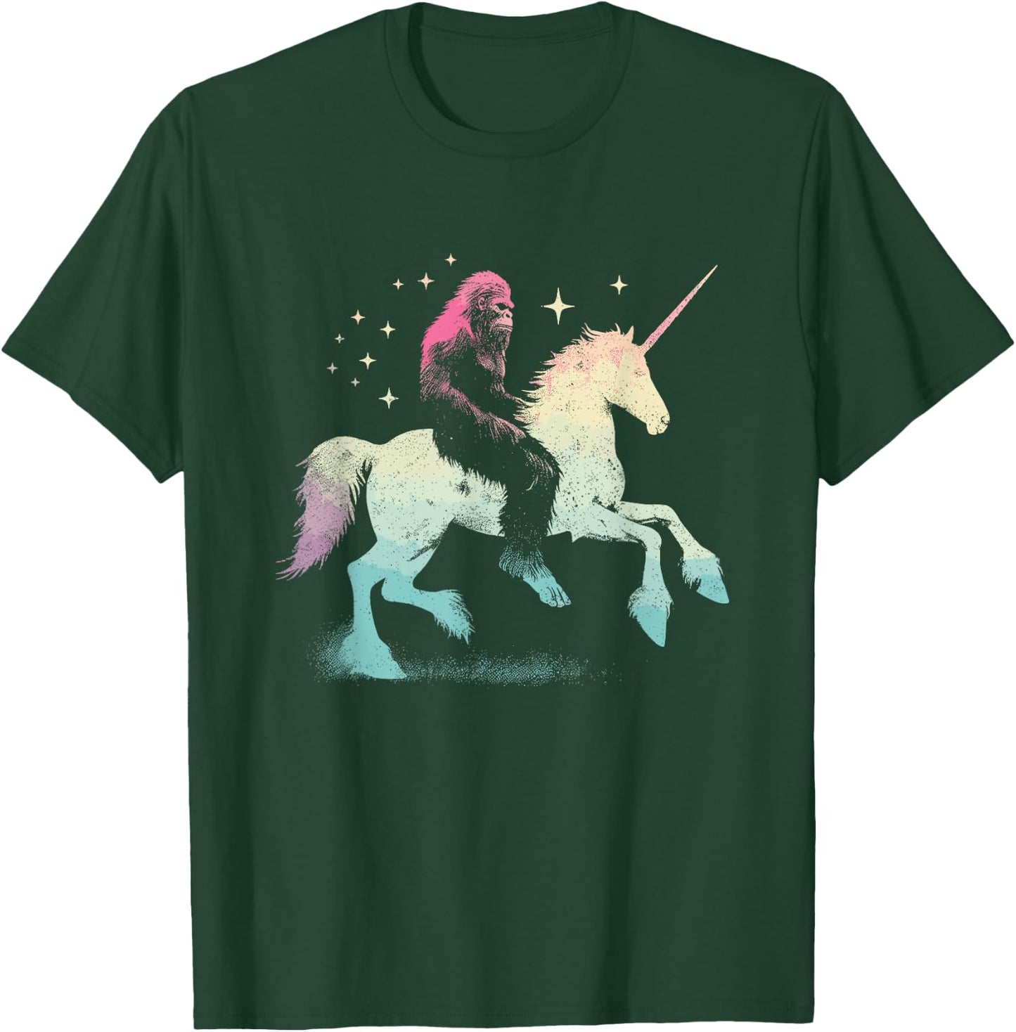 Bigfoot Riding A Unicorn - Funny Graphic Sasquatch Lover T-Shirt - T-Shirt | Forest