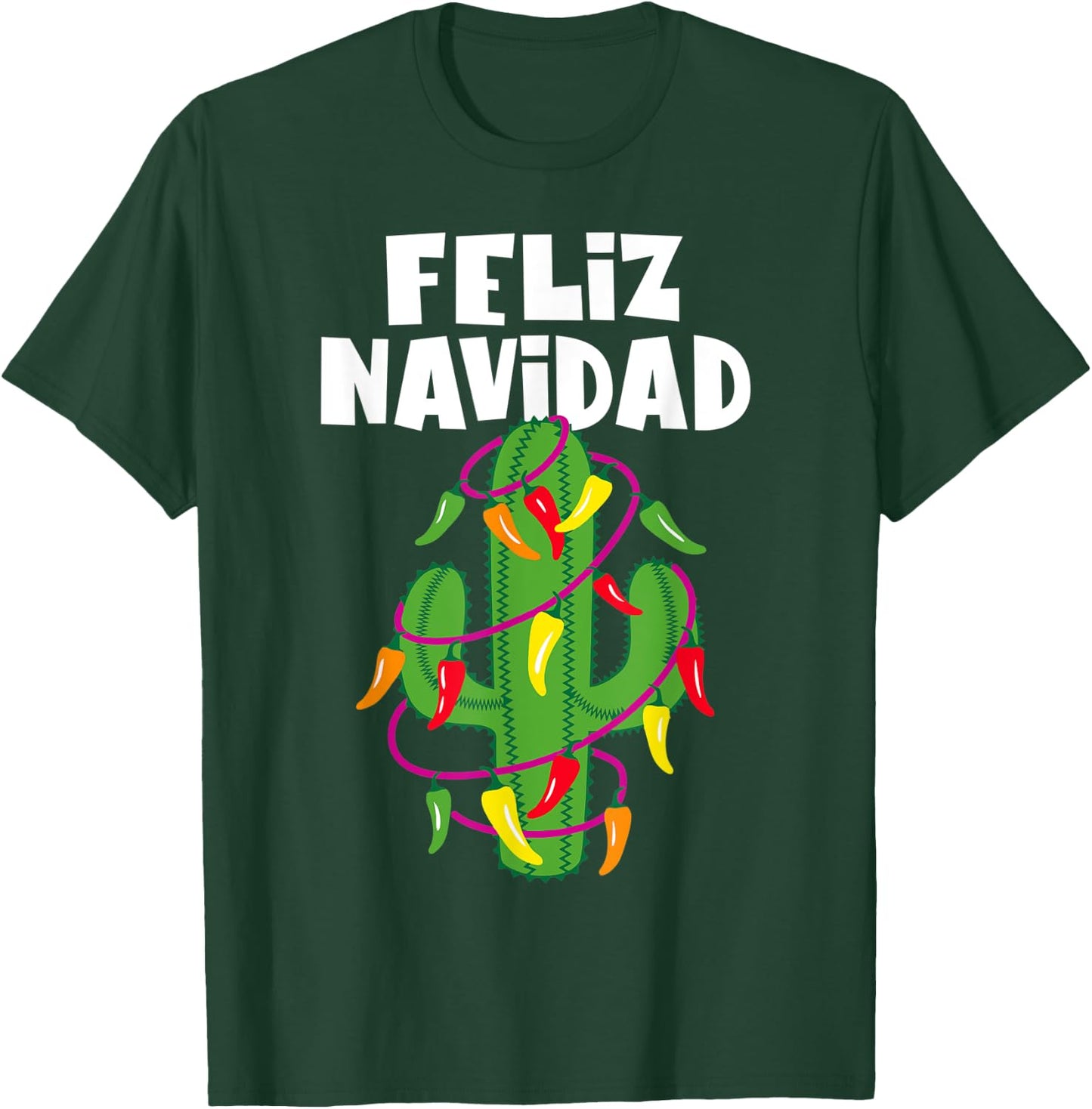 Funny Feliz Navidad Cactus Tree & Lights Spanish Pajama Top T-Shirt - T-Shirt | Forest