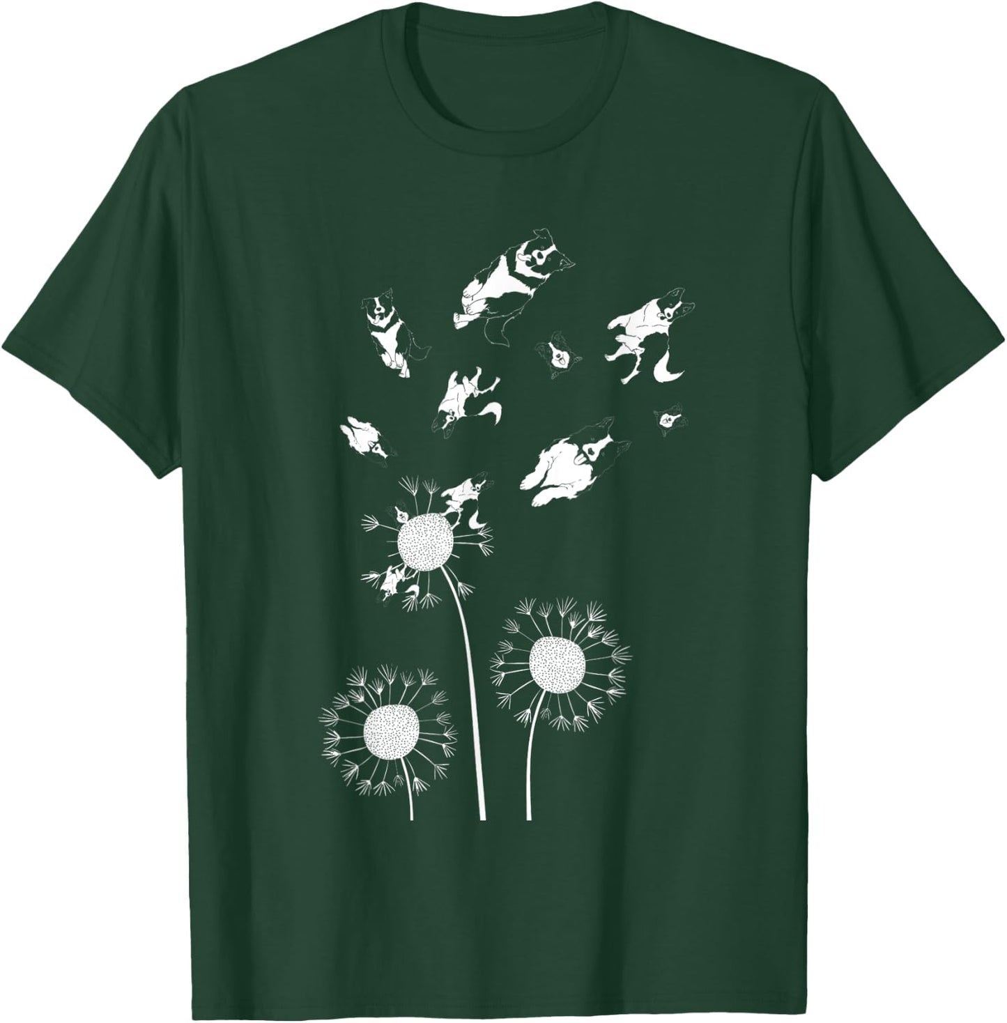 Floral Flower Dandelion Dog Lover Border Collie Women Kids T-Shirt - T-Shirt | Forest