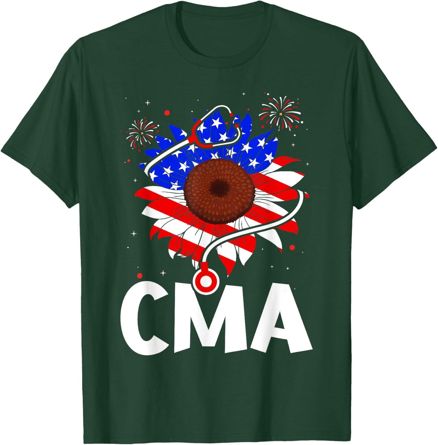 Patriotic Nurse CMA 4th Of July American Flag Sunflower Love Kids Men T-Shirt - T-Shirt | Forest