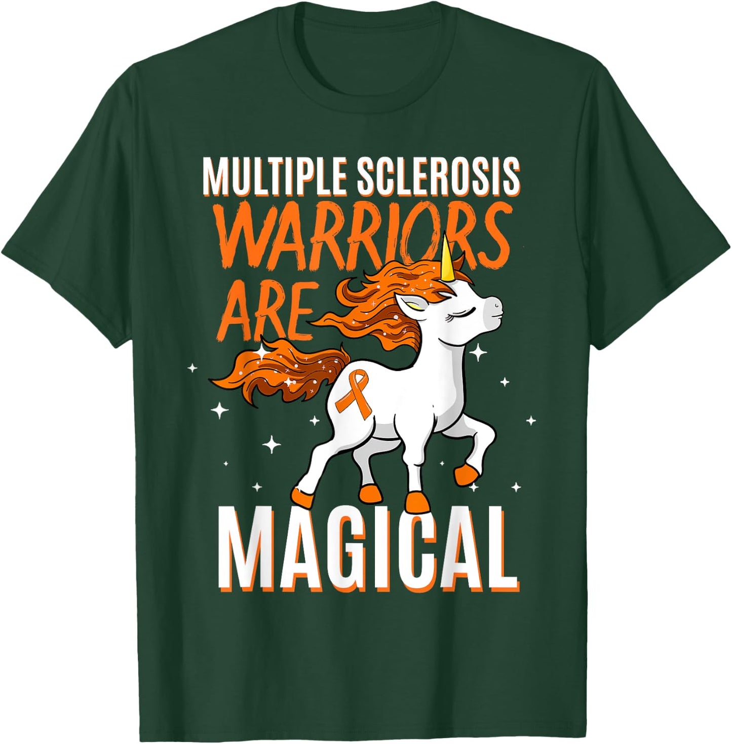 Niedliche Multiple Sklerose Awareness Kleidung Women's Graphic Black Small Classic Fit Short Sleeve Multiple Sclerosis Warriors Are Magical Unicorn Graphic T-Shirt - T-Shirt | Forest