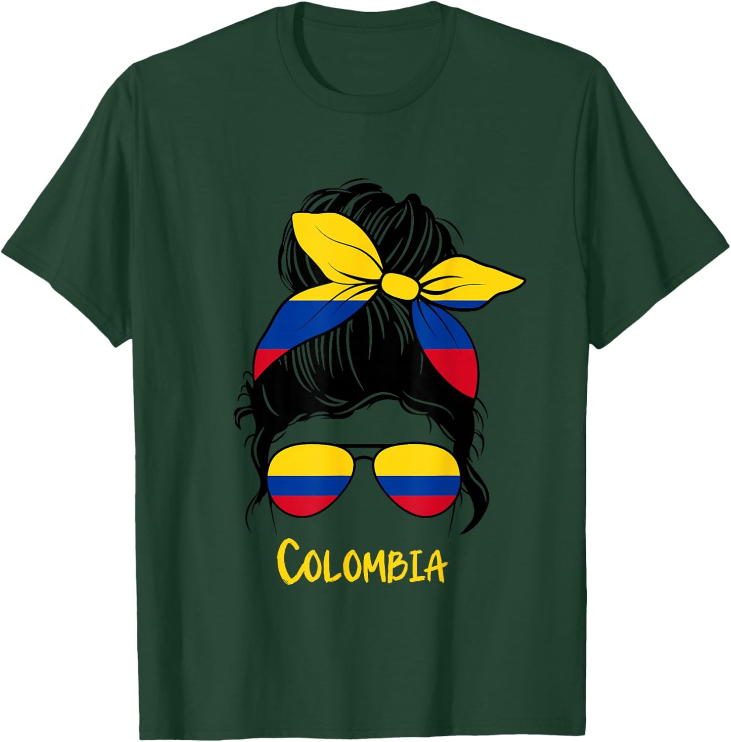 Colombian Girl Bandana Glasses Flag Colors Latina Pride T-Shirt - T-Shirt | Forest
