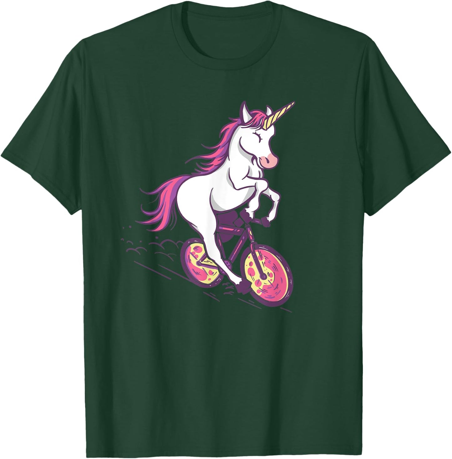 Magical Unicorn Riding Bike - Cute Illustration T-Shirt - T-Shirt | Forest