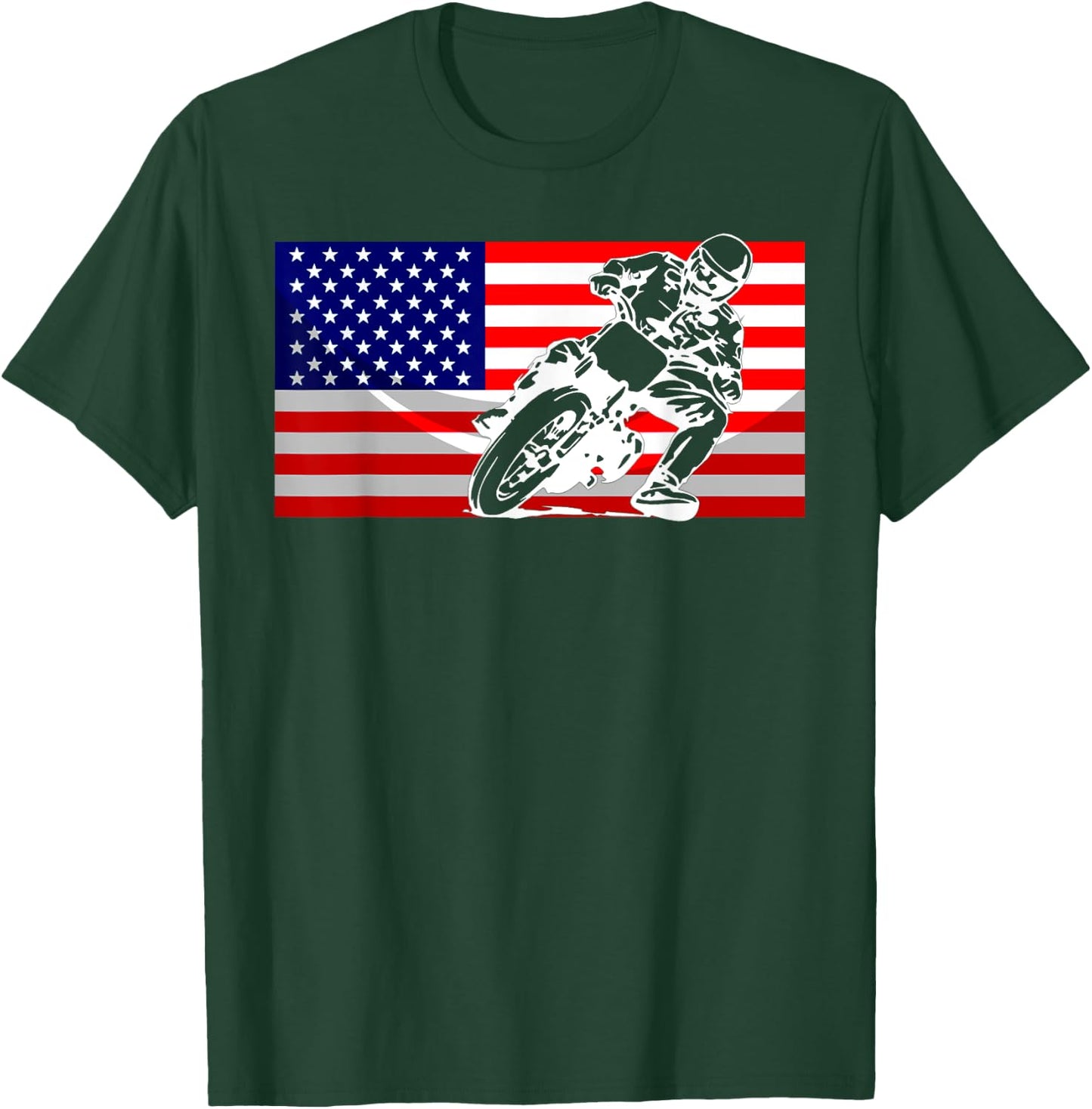 Funny American Flat Track Motorcycle Gift Cool Bike Rider T-Shirt - T-Shirt | Forest