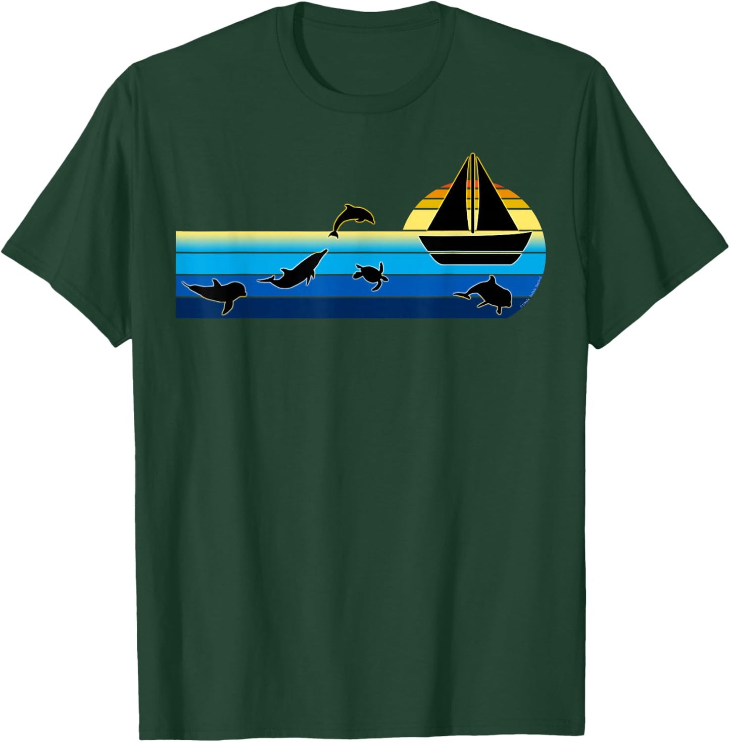 Nautical Sunrise Sailboat with Dolphins Beach Summer Sailing T-Shirt - T-Shirt | Forest