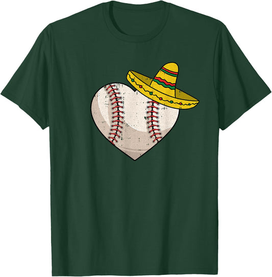 Baseball Heart Cinco De Mayo Funny Sport Sombrero Mexican T-Shirt - T-Shirt | Forest