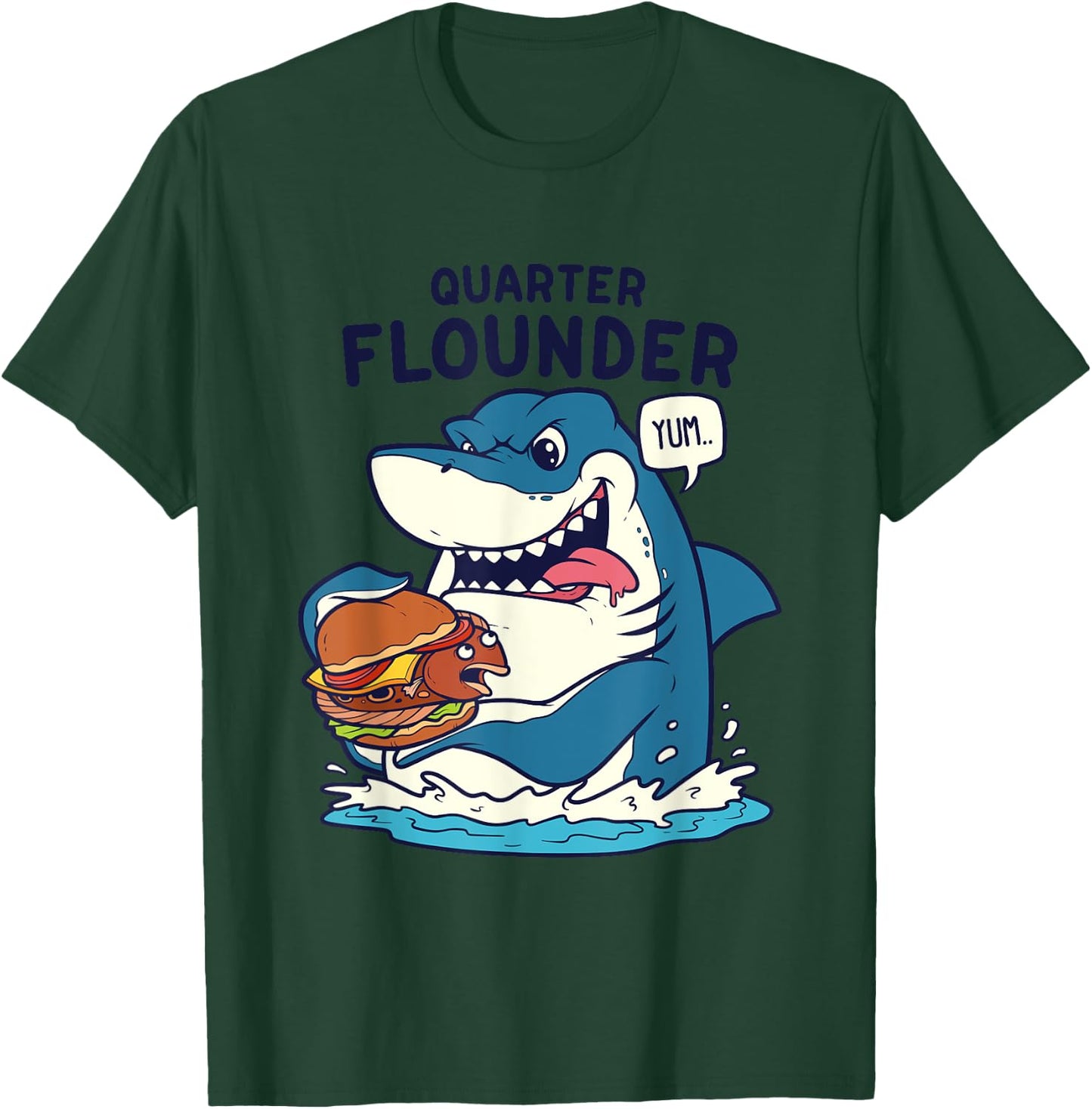 Funny Great White Shark Quarter Flounder Pun Shark T-Shirt - T-Shirt | Forest