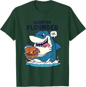 Funny Great White Shark Quarter Flounder Pun Shark T-Shirt - T-Shirt | Forest
