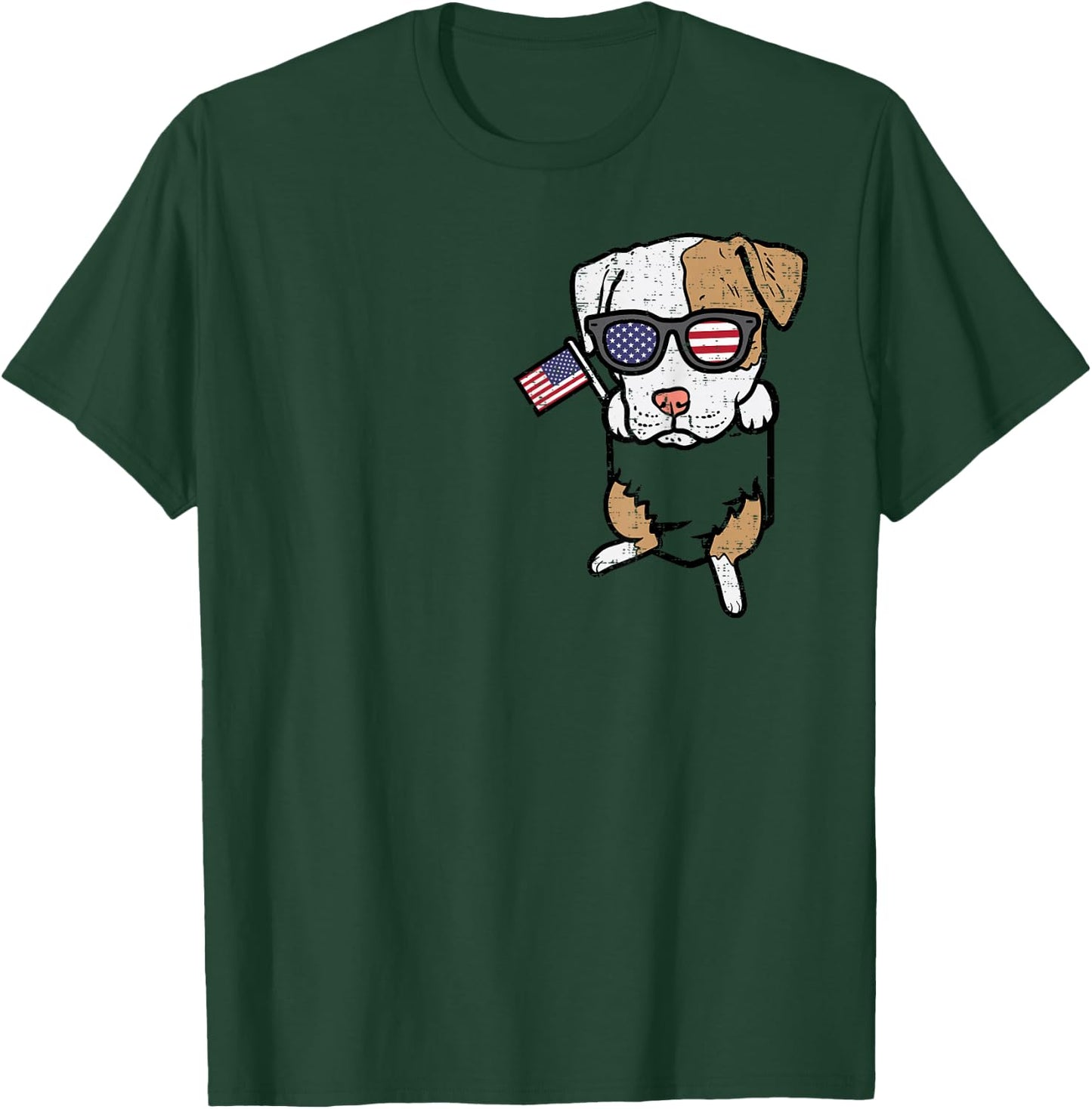 Pitbull Pocket Cute Pit American USA 4th Of July Fourth Dog T-Shirt - T-Shirt | Forest