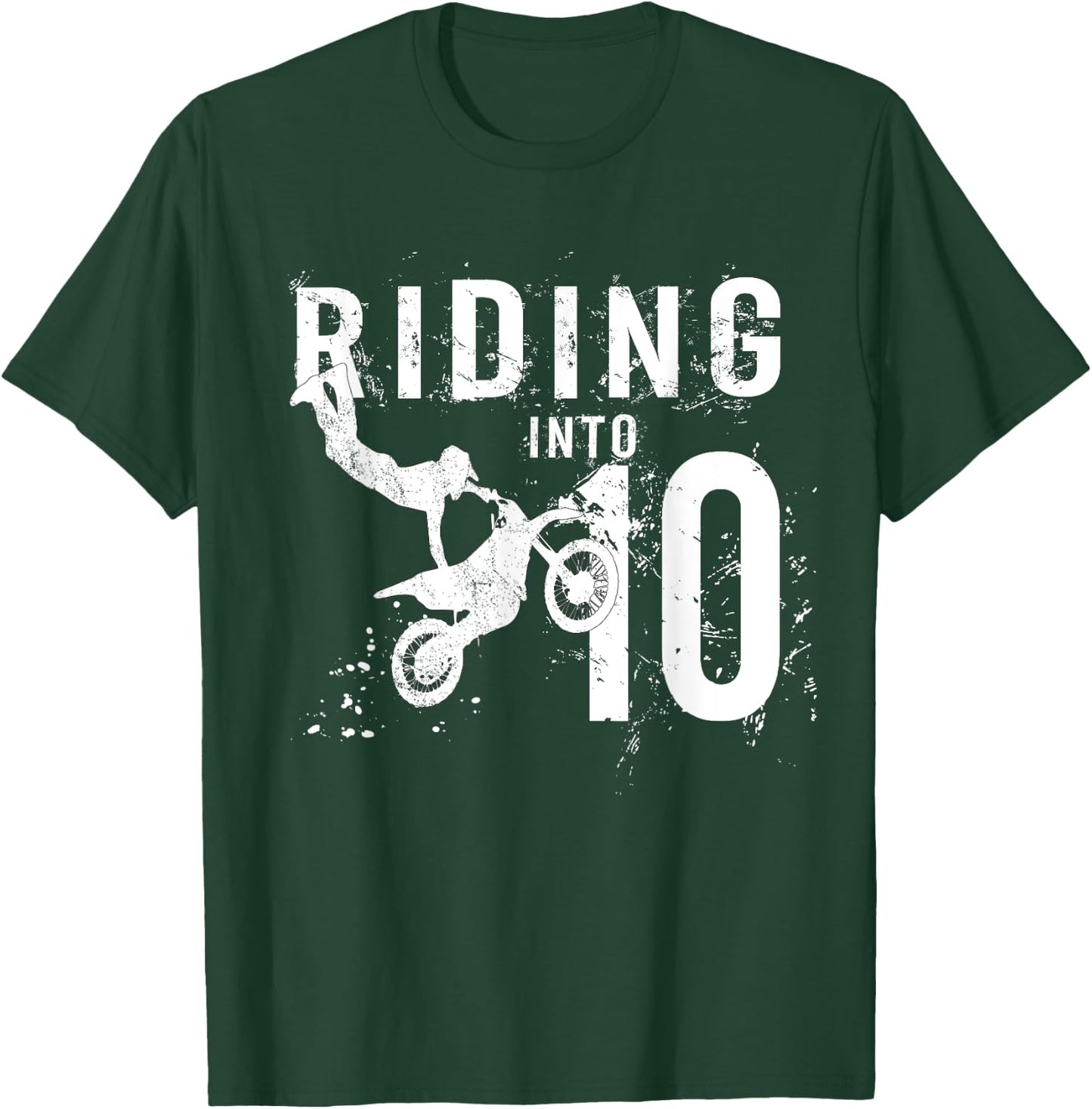 Riding Into 10 Years Old 10th Birthday Boy Dirt Bike Party T-Shirt - T-Shirt | Forest